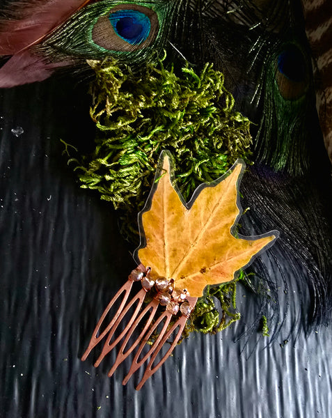 Autumn Yellow Maple Leaf Copper Hair Comb