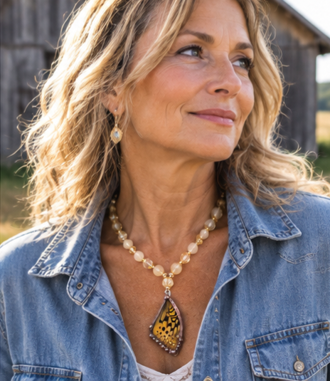 Myrtle’s Silverspot Butterfly Forewing Beaded Necklace