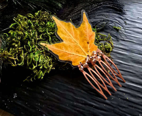 Autumn Yellow Maple Leaf Copper Hair Comb