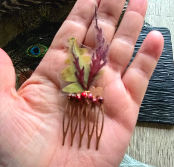 Japanese Painted Fern & Green Fern Copper Hair Comb