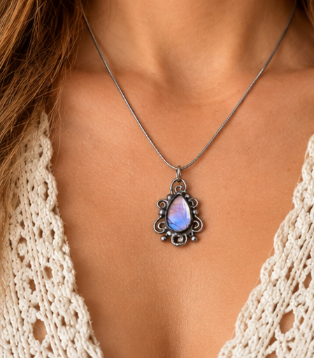 Morpho Sulkowskyi Butterfly Wing Filigree Teardrop Pendant