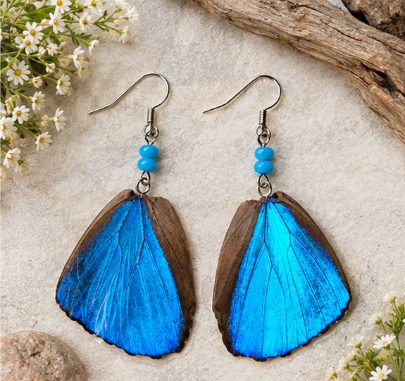Morpho Menelaus Blue Hindwing Laminated Earrings
