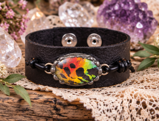Sunset Moth Wing Black Leather Cuff