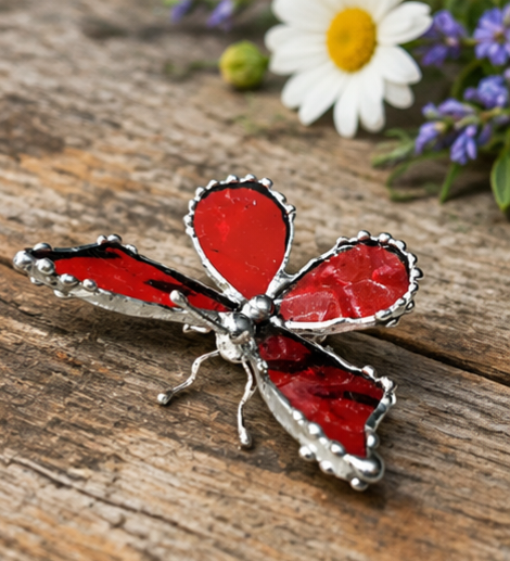 Red Stained-Glass Butterfly Figurine