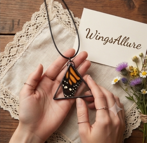 Monarch Butterfly Forewing Beveled Glass Triangle Pendant