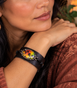 Sunset Moth Wing Black Leather Cuff
