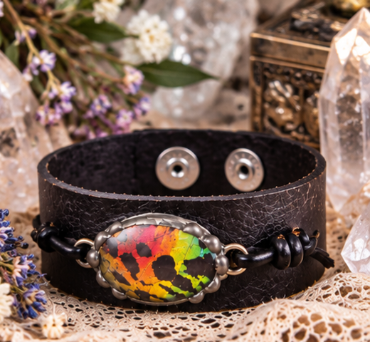 Sunset Moth Wing Black Leather Cuff