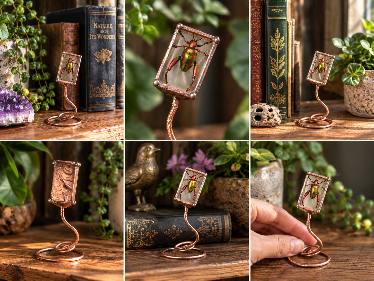 Frog-legged Leaf Beetle Copper & Glass Display