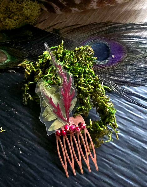 Japanese Painted Fern & Green Fern Copper Hair Comb