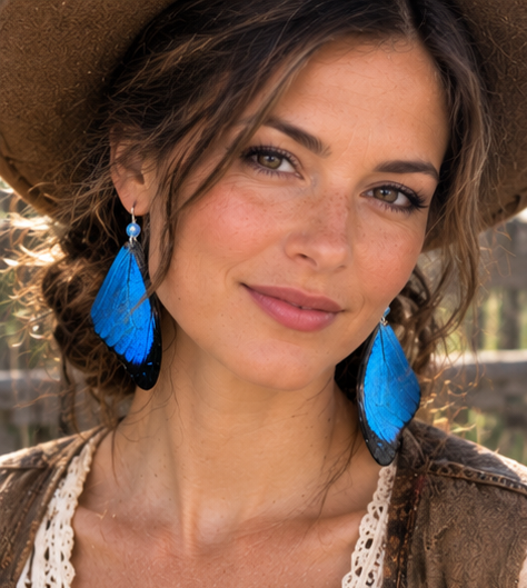 Morpho Menelaus Blue Forewing Laminated Butterfly Earrings