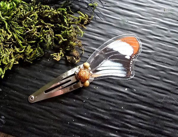 Rusty-Tipped Page Butterfly Wing Silver Snap Hair Clip