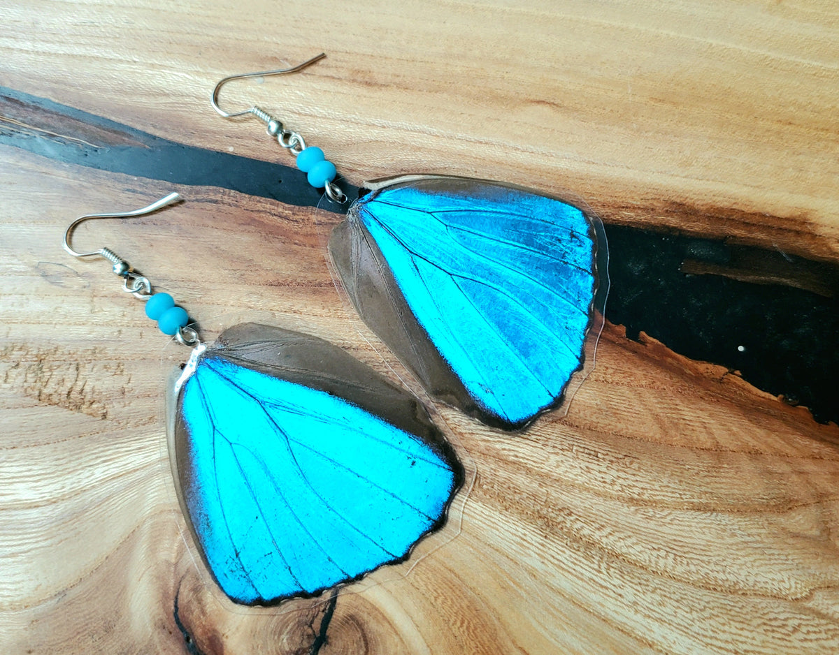 Morpho Menelaus Blue Hindwing Laminated Earrings
