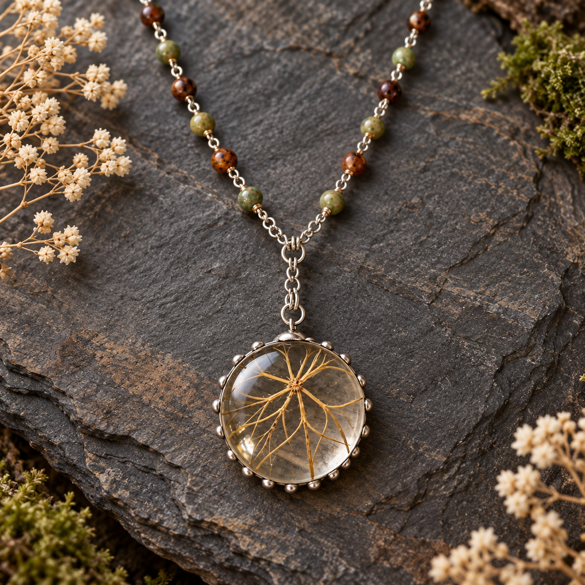 Queen Anne’s Lace Jasper and Jade Necklace