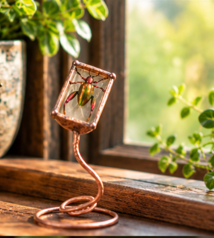 Frog-legged Leaf Beetle Copper & Glass Display