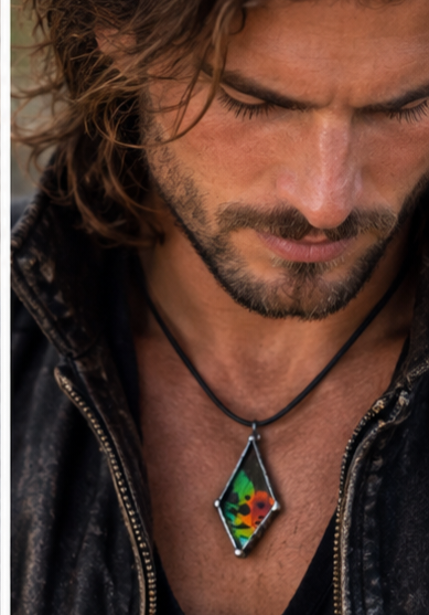 Madagascan Sunset Moth Wing Beveled Glass Pendant