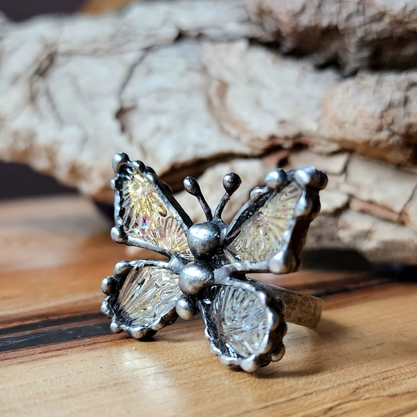 Aurora Borealis Starburst  Stained-Glass Butterfly Ring