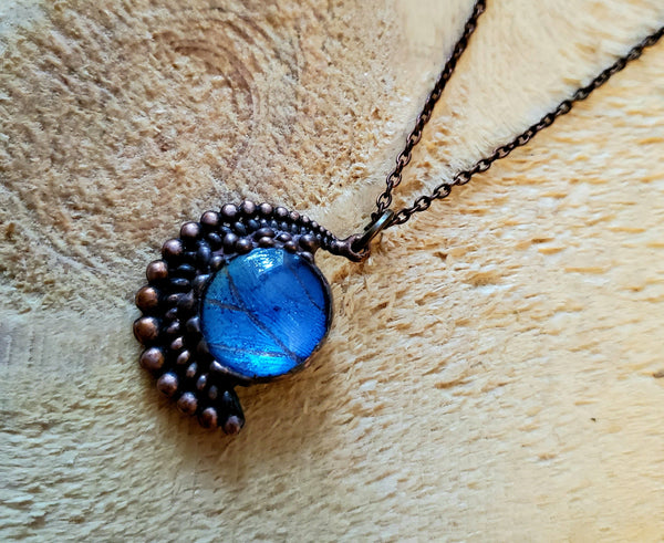 Blue Morpho Butterfly Copper Moon Necklace