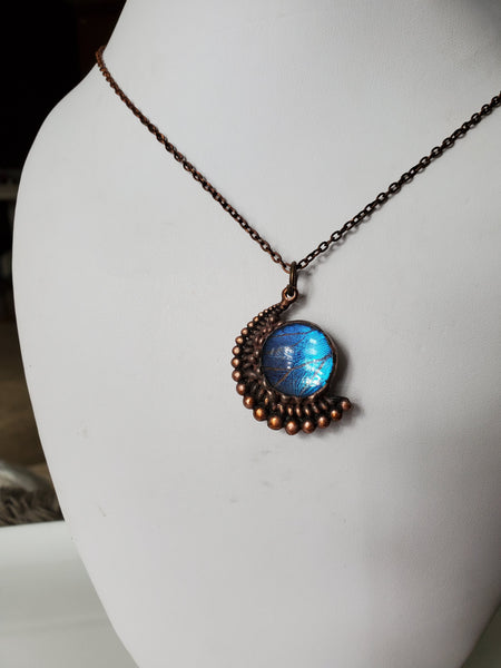 Blue Morpho Butterfly Copper Moon Necklace