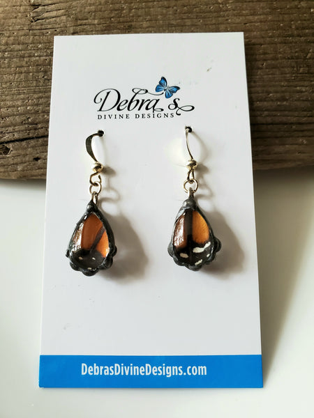 Monarch Butterfly Wing Tiny Teardrop Earrings