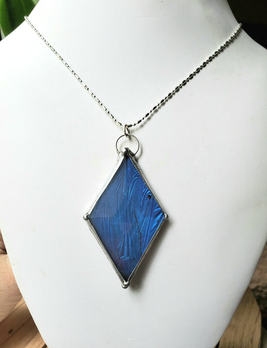 Blue Morpho Butterfly Wing Reversible Glass Pendant