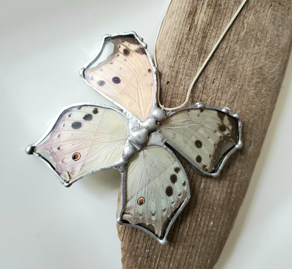 Real Butterfly Necklace, Real Mother of Pearl Butterfly Pendant