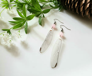Small Dragonfly Earrings with Pink Glass Beads