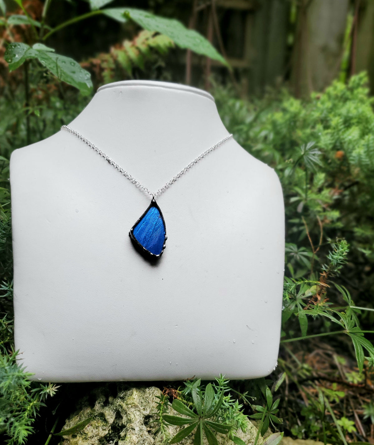 Blue Morpho Reclaimed Wing Gunmetal Pendant
