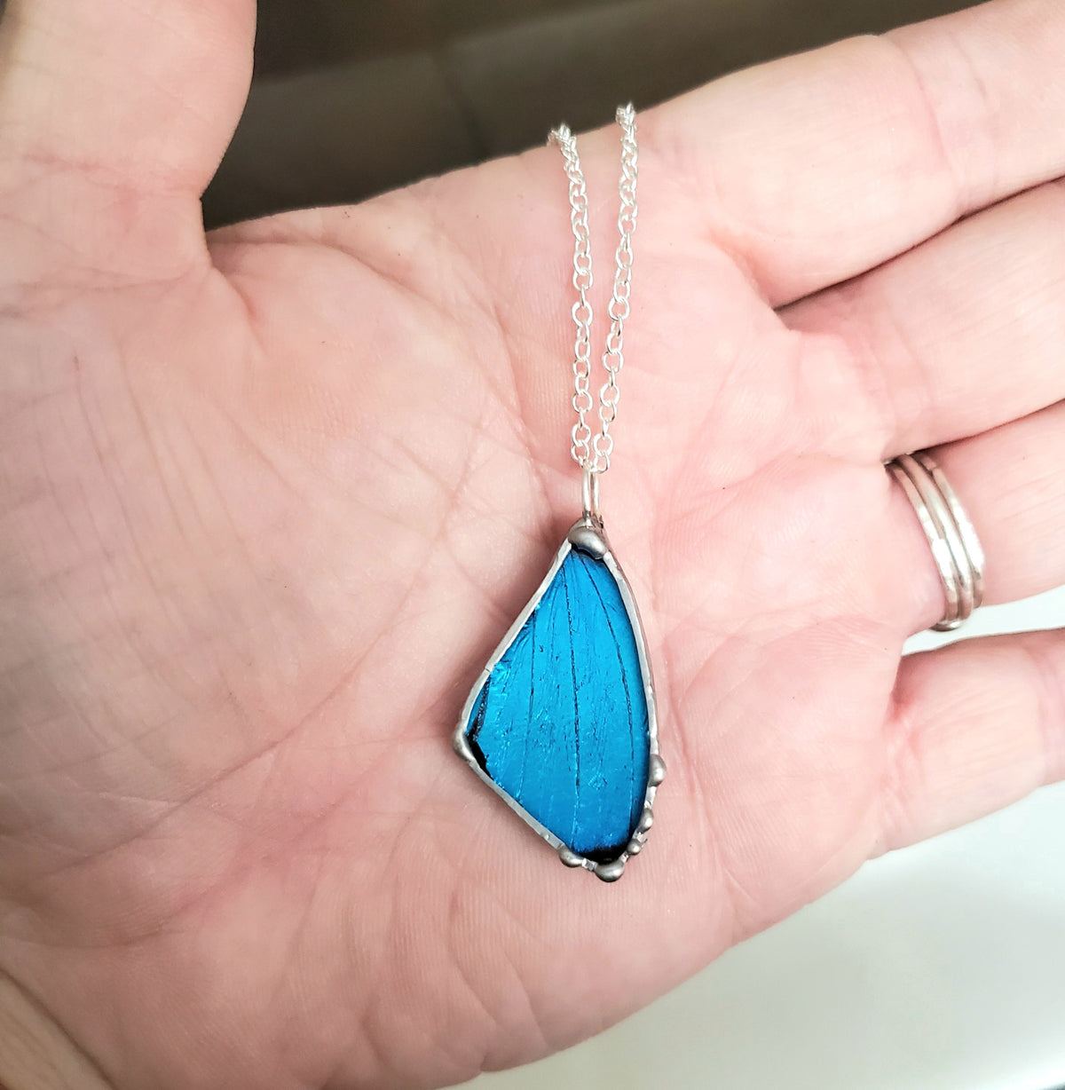 Blue Morpho Reclaimed Wing Gunmetal Pendant