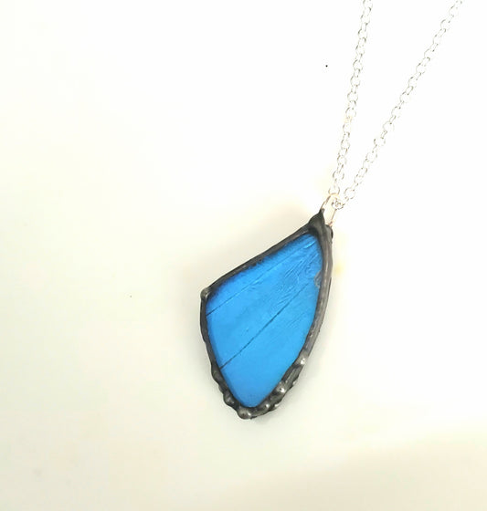 Blue Morpho Reclaimed Wing Gunmetal Pendant