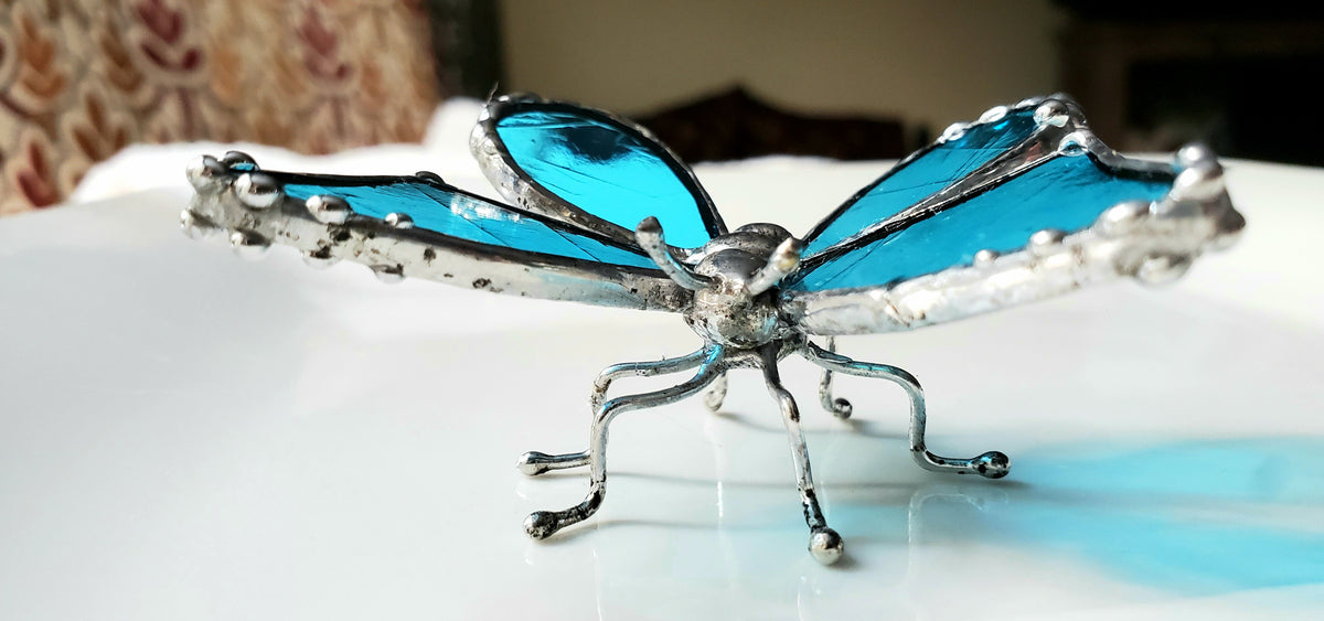 Sky Blue Stained Glass Butterfly Figurine