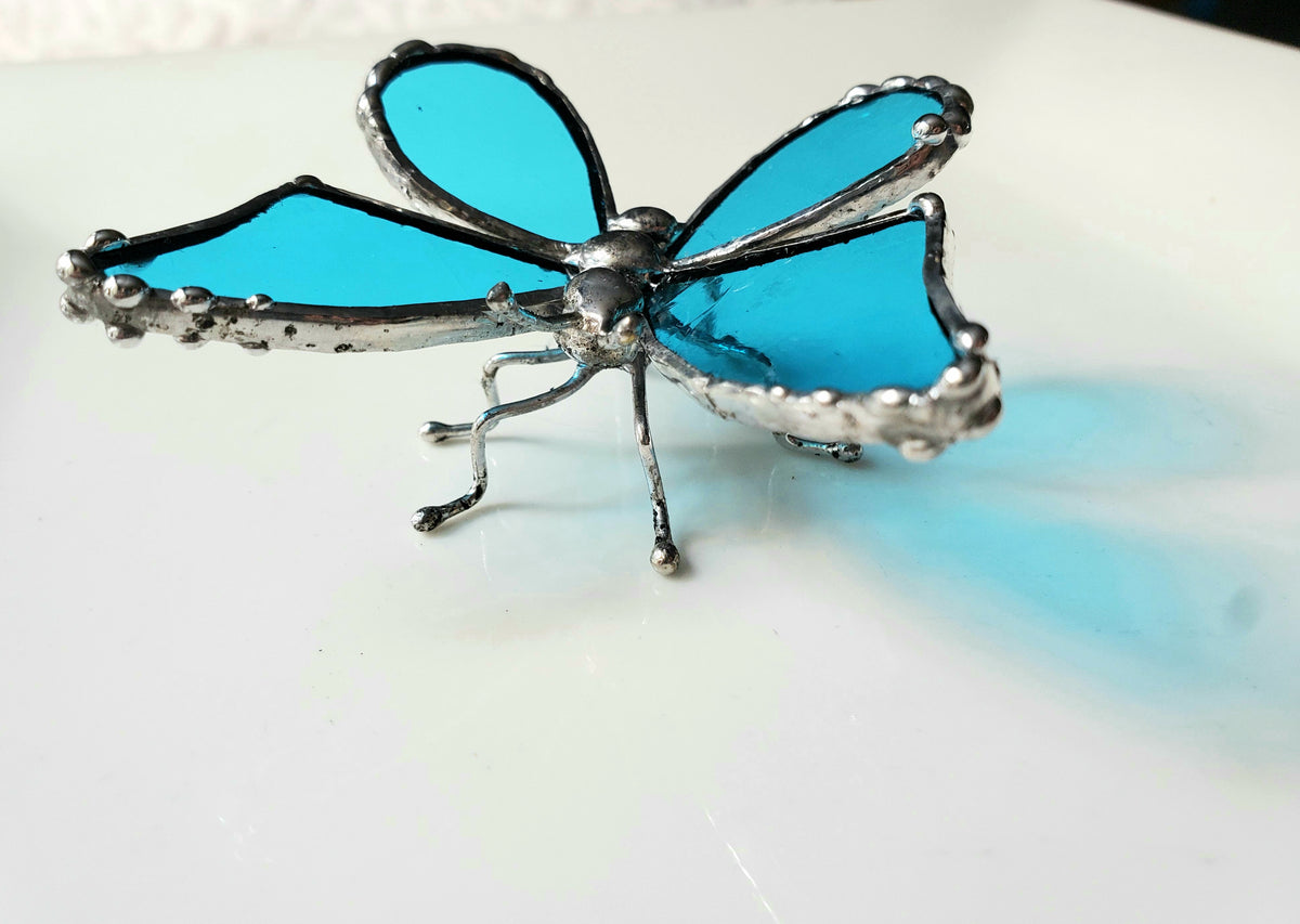 Sky Blue Stained Glass Butterfly Figurine