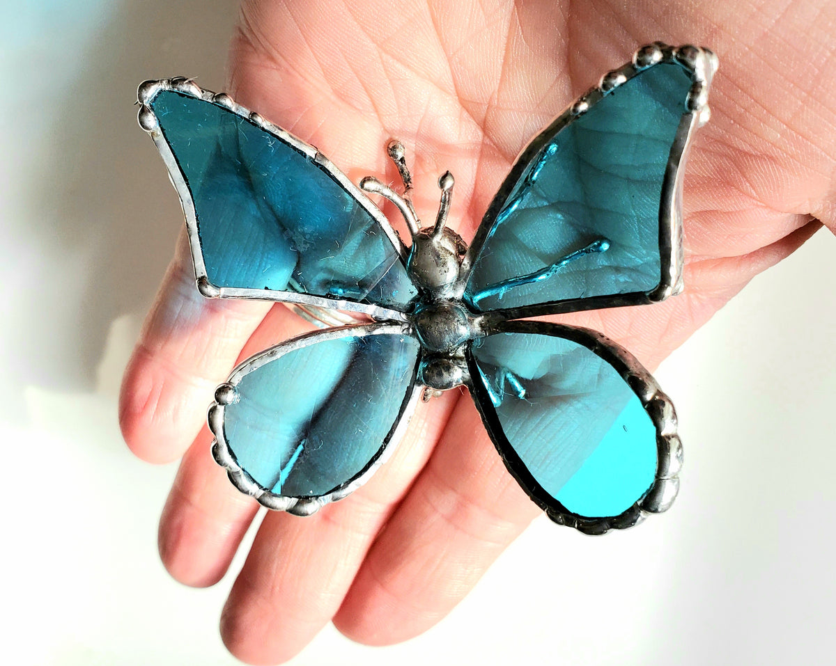 Sky Blue Stained Glass Butterfly Figurine