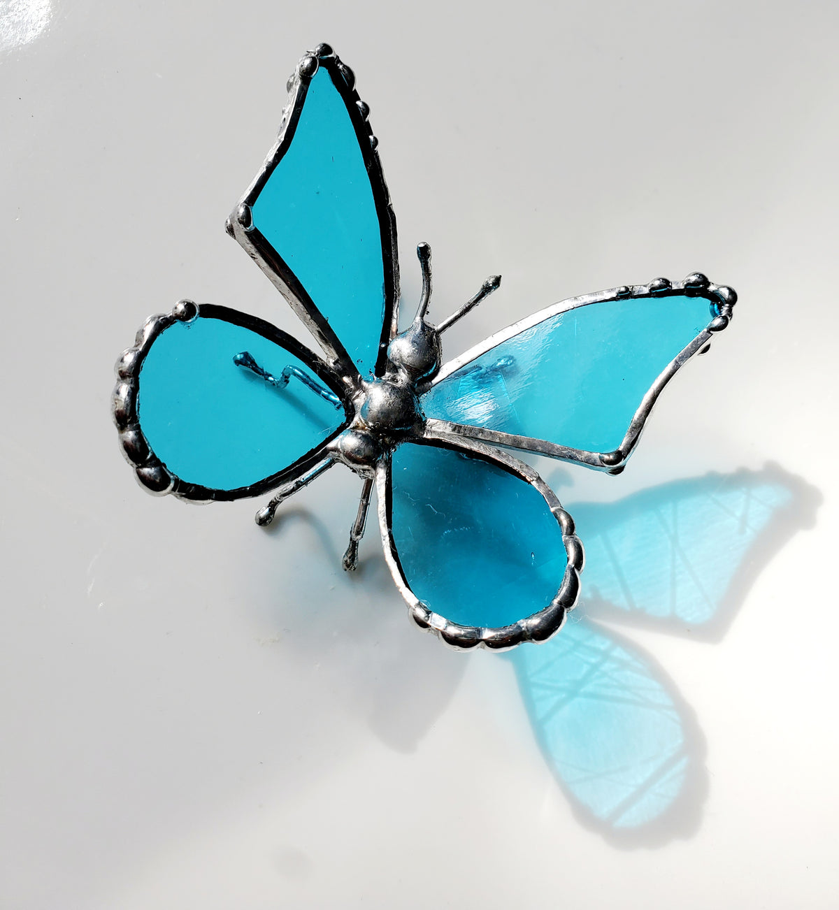 Sky Blue Stained Glass Butterfly Figurine