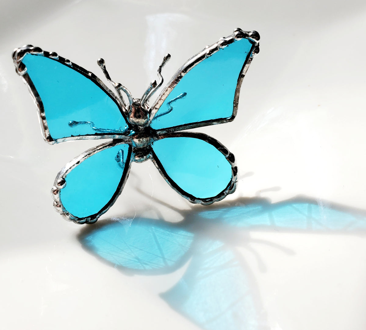 Sky Blue Stained Glass Butterfly Figurine
