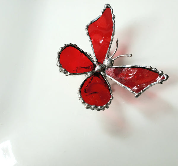 Deep Red Stained Glass Butterfly Statuette