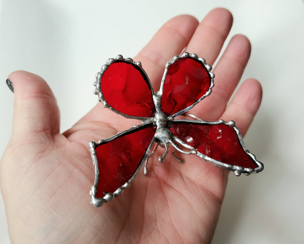 Deep Red Stained Glass Butterfly Statuette
