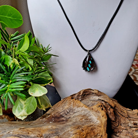 Graphium Milon Black-and-Blue Forewing Teardrop Pendant