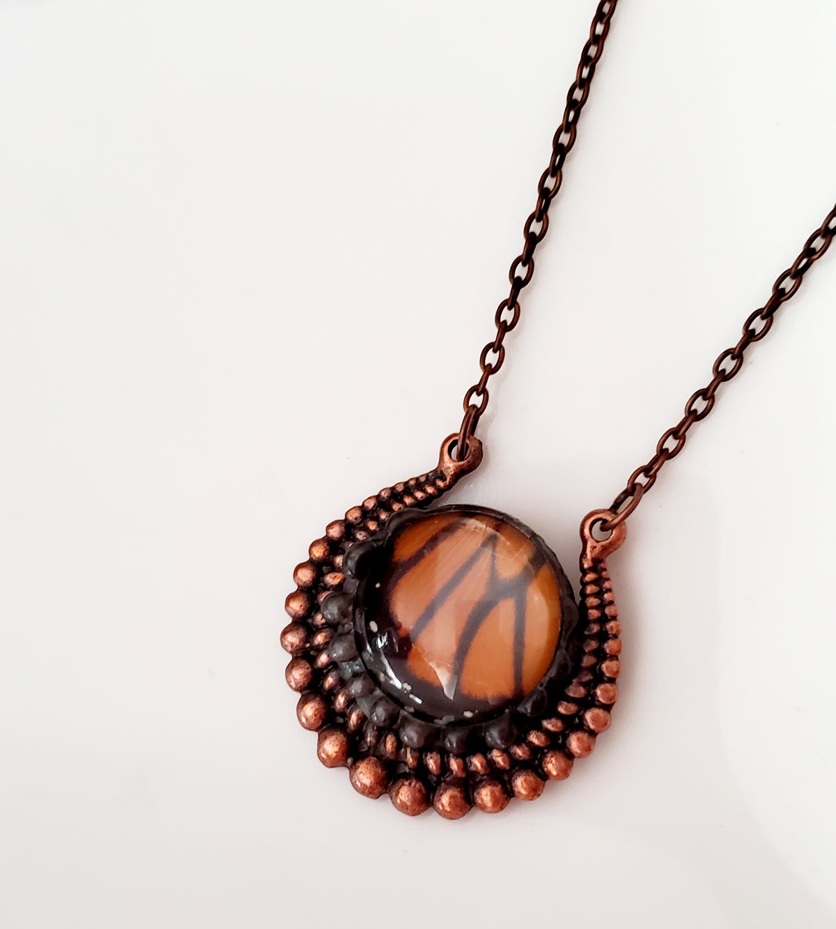 Monarch Butterfly Wing Round Copper Pendant