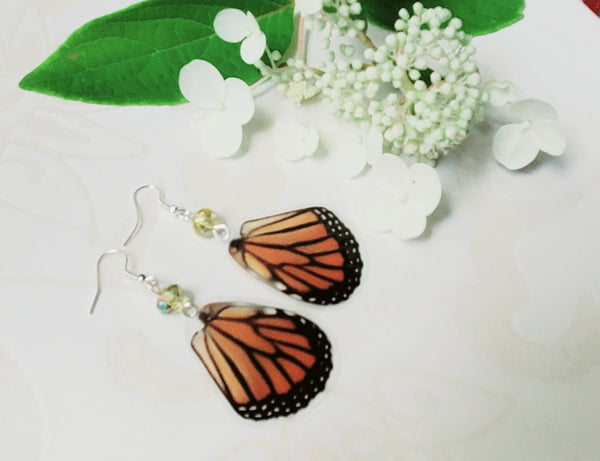 Monarch Butterfly HindWing Earrings with Champagne Crystals