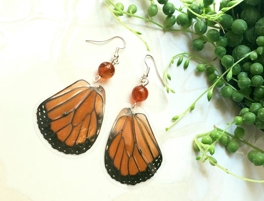 Monarch Butterfly Hindwing Orange Agate Earrings