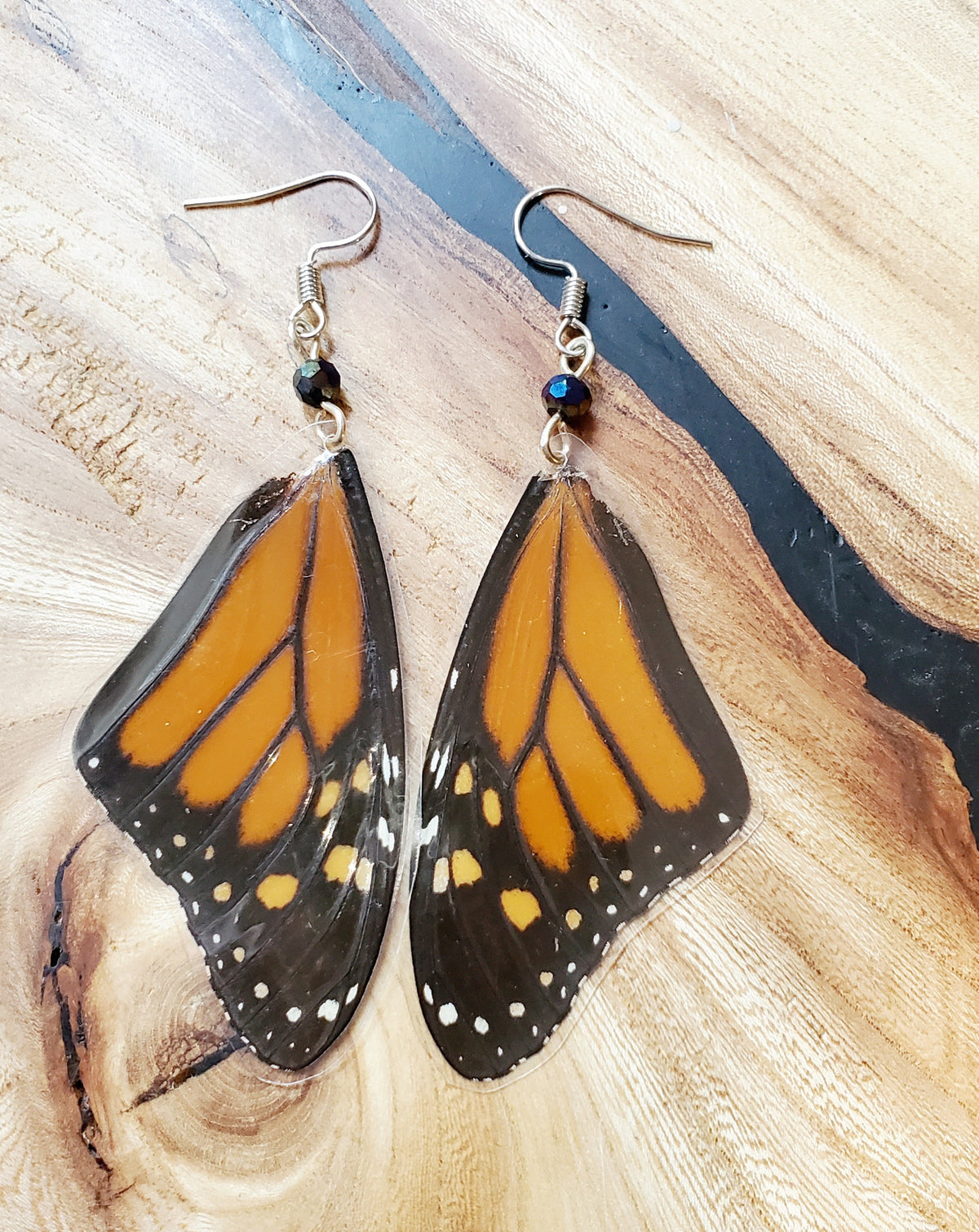 Monarch Butterfly Forewing Black AB Crystal Earrings