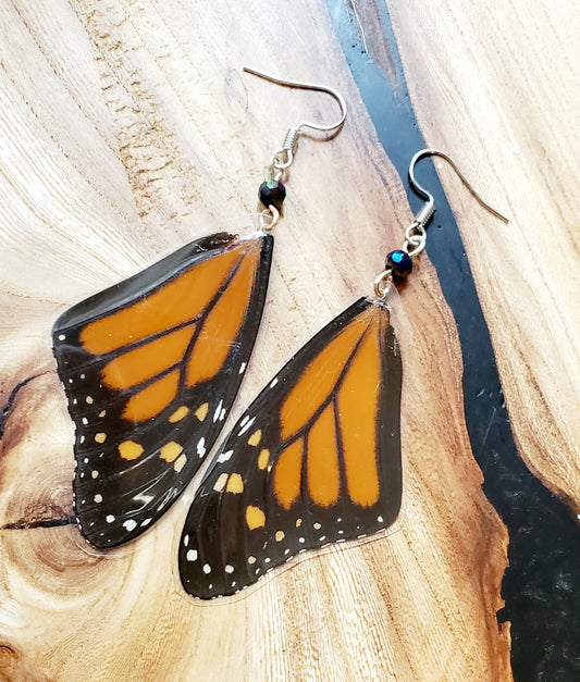 Monarch Butterfly Forewing Black AB Crystal Earrings