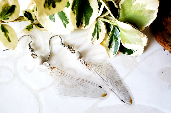 Dragonfly Wing Earrings with Shell Beads, Debra's Divine Designs