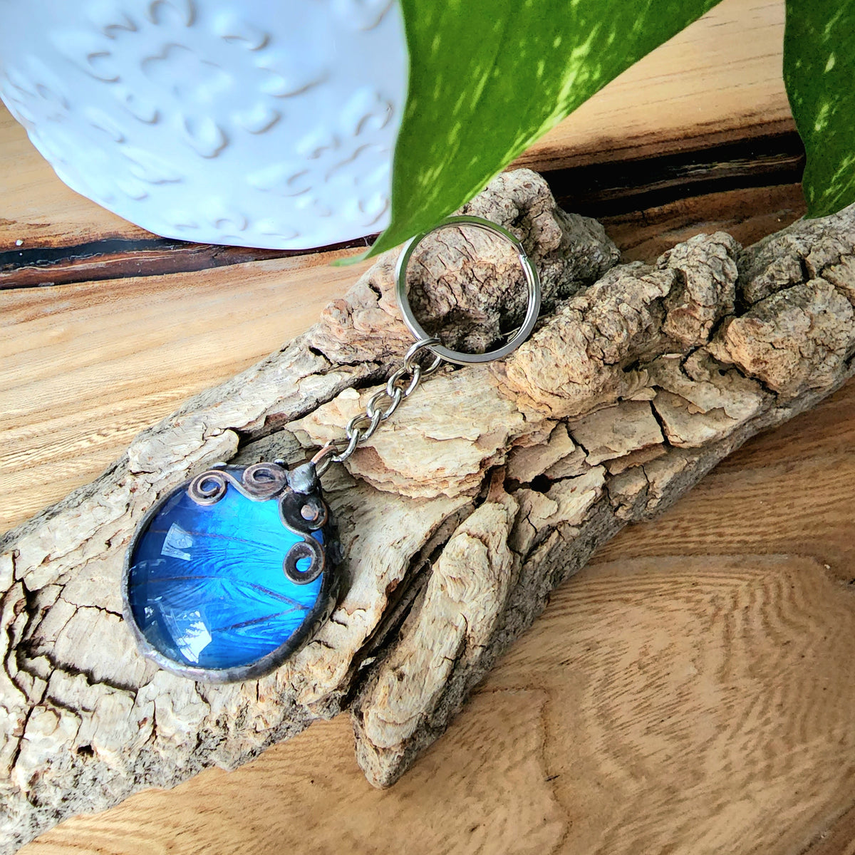 Morpho Menelaus Blue Wing Square Glass Keychain