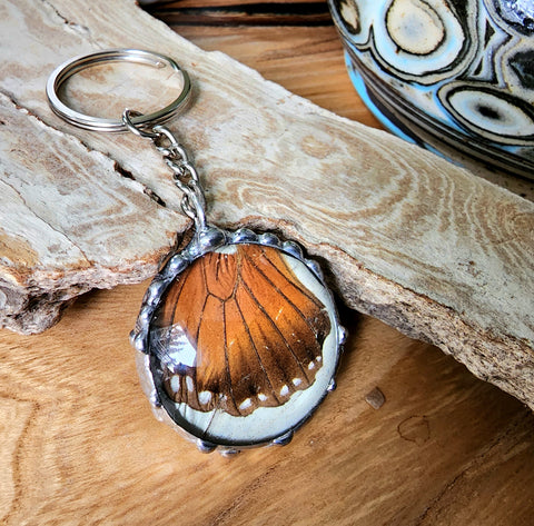 Keychain with Orange Brown Butterfly Wing