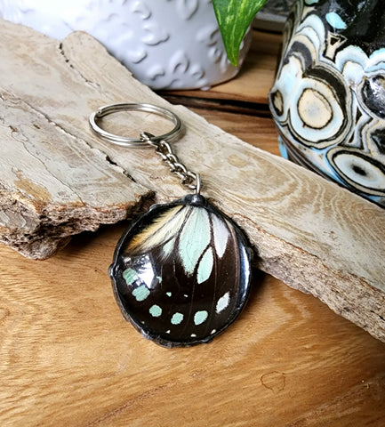 Keychain With Black and White Butterfly Wing