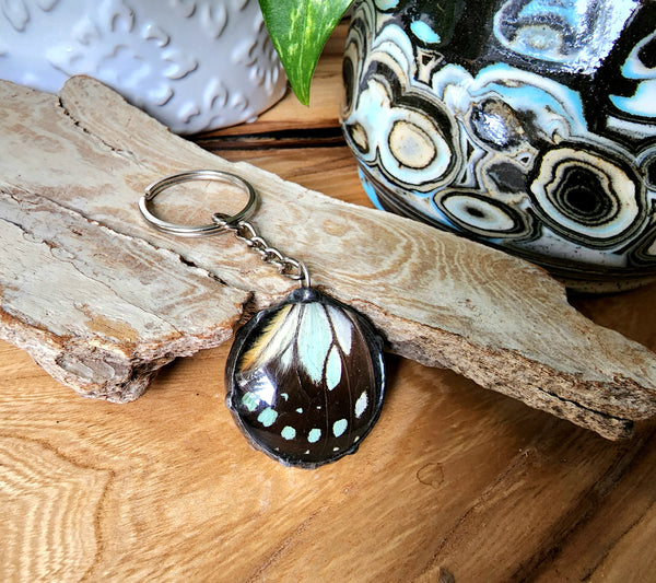Keychain With Black and White Butterfly Wing