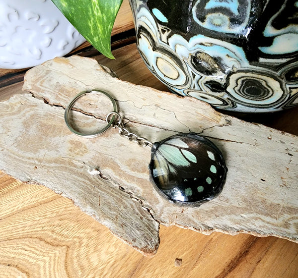 Keychain With Black and White Butterfly Wing