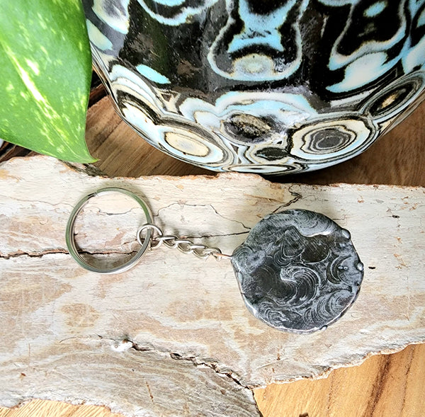 Keychain With Black and White Butterfly Wing
