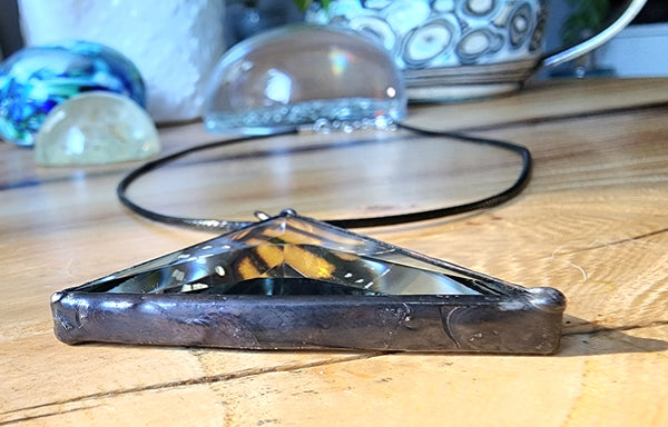 Monarch Beveled Triangle Pendant, Monarch Butterfly Wing Necklace